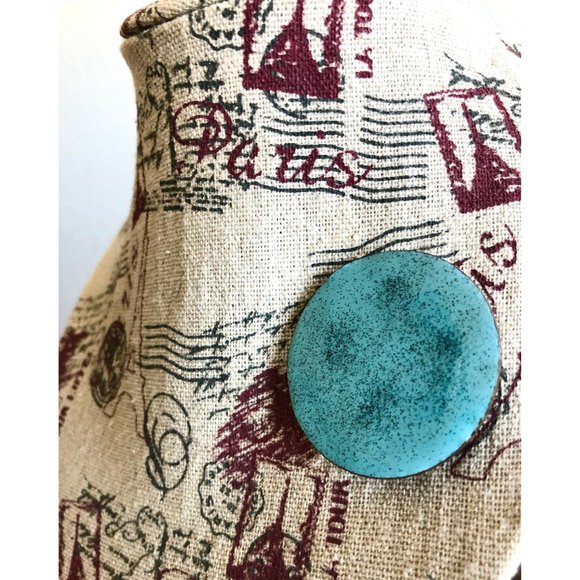 Vintage Mid Century Modern Robin Egg Blue Copper Enamel Speckled Pin 1950s - Picture 5 of 5